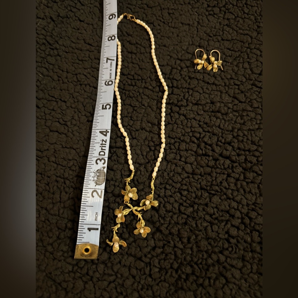 One of a kind artisan seed pearl necklace and earring set